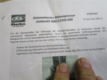 Beta RR350 RR400 RR450 RR498 Kit Dekompression Dekokit Nachrüstung von 2010-2012