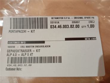 Beta Alp 4.0 Alp X ab 2024 Gepäckträger Topcaseträger Heckträger luggage rack NEU mit Anbauteilen