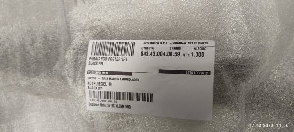 Beta RR50 Motard 2021-2025 Verkleidung Kotflügel hinten rear fender schwarz Neu